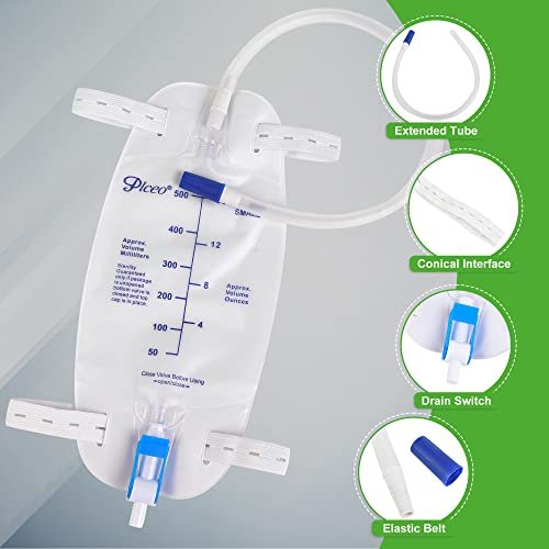 3er-Pack Easy-Tap Katheter Beinbeutel Urinbeutel, 500 ml, mit Rückflussverhinderer, Stoffbändern, Easy-Flip-Ablass, 45 cm Schlauch