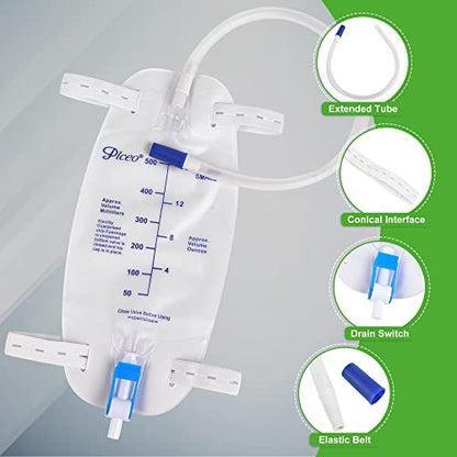 3er-Pack Easy-Tap Katheter Beinbeutel Urinbeutel, 500 ml, mit Rückflussverhinderer, Stoffbändern, Easy-Flip-Ablass, 45 cm Schlauch