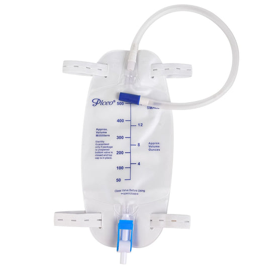 3er-Pack Easy-Tap Katheter Beinbeutel Urinbeutel, 500 ml, mit Rückflussverhinderer, Stoffbändern, Easy-Flip-Ablass, 45 cm Schlauch