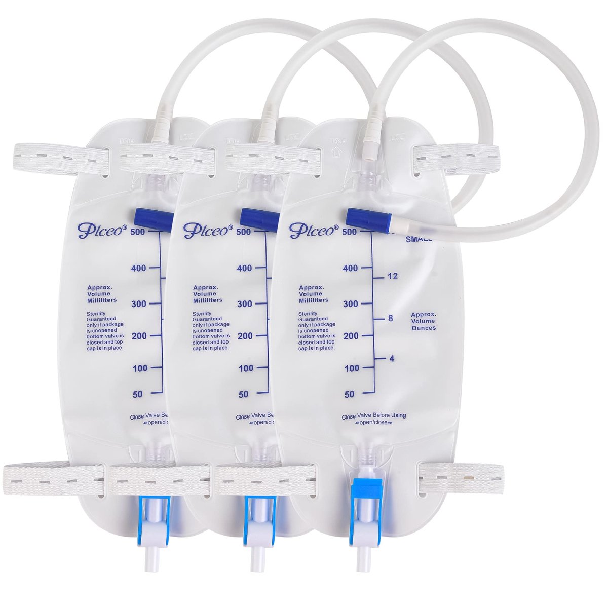 3er-Pack Easy-Tap Katheter Beinbeutel Urinbeutel, 500 ml, mit Rückflussverhinderer, Stoffbändern, Easy-Flip-Ablass, 45 cm Schlauch
