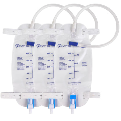 3er-Pack Easy-Tap Katheter Beinbeutel Urinbeutel, 500 ml, mit Rückflussverhinderer, Stoffbändern, Easy-Flip-Ablass, 45 cm Schlauch