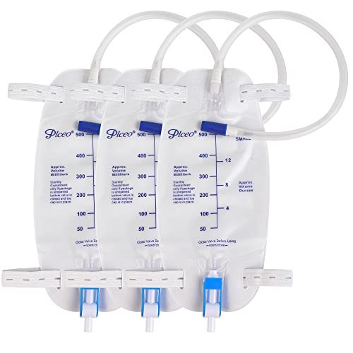 3er-Pack Easy-Tap Katheter Beinbeutel Urinbeutel, 500 ml, mit Rückflussverhinderer, Stoffbändern, Easy-Flip-Ablass, 45 cm Schlauch