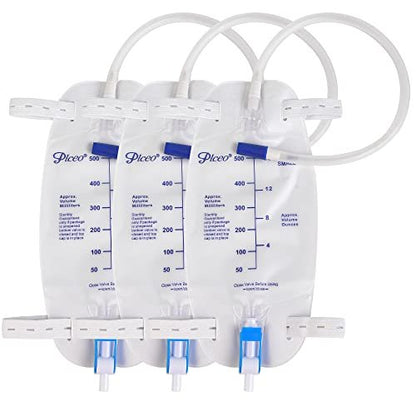 3er-Pack Easy-Tap Katheter Beinbeutel Urinbeutel, 500 ml, mit Rückflussverhinderer, Stoffbändern, Easy-Flip-Ablass, 45 cm Schlauch