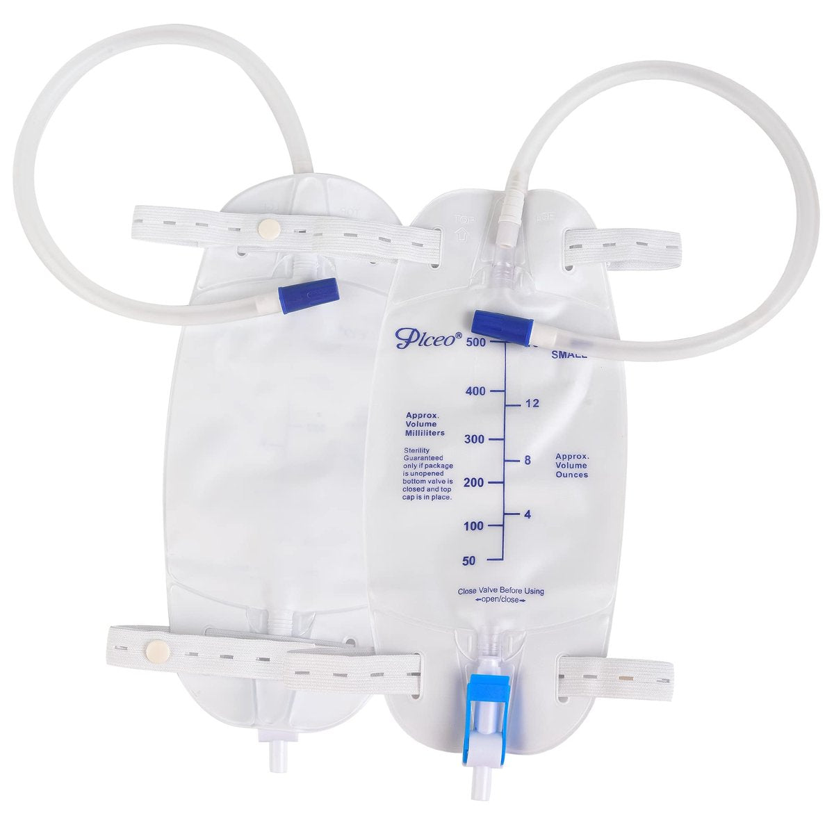 3er-Pack Easy-Tap Katheter Beinbeutel Urinbeutel, 500 ml, mit Rückflussverhinderer, Stoffbändern, Easy-Flip-Ablass, 45 cm Schlauch