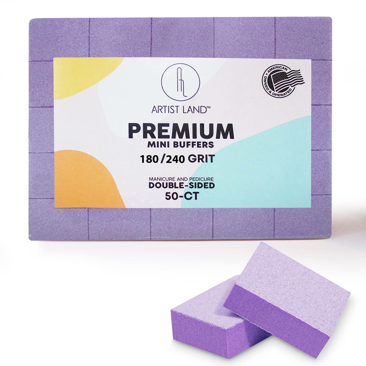 Artist Land Lila Mini Buffer Set 180/240 Grit – 50 Stück – Professionelle Nagel-Buffer-Blöcke für die Vorbereitung vor Politur, Gel und Acryl