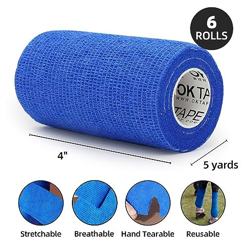 OK TAPE Selbsthaftende Kohäsive Bandagen - 6er-Pack, 10 cm x 4,5 m, Nicht gewebte selbstklebende Bandage für Daumen, Finger, Handgelenk, Knöchel, Tierverband (Gemischte Farben)