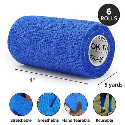OK TAPE Selbsthaftende Kohäsive Bandagen - 6er-Pack, 10 cm x 4,5 m, Nicht gewebte selbstklebende Bandage für Daumen, Finger, Handgelenk, Knöchel, Tierverband (Gemischte Farben)