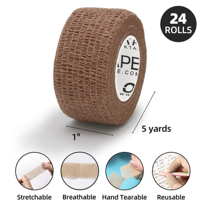 OK TAPE Selbsthaftende Kohäsive Bandagen Wickel - 24 Packungen, 1" x 5 Yards, nicht gewebte selbstklebende Bandage für Daumen, Finger, Handgelenk, Knöchel, Tierarztwickel (gemischte Farben)
