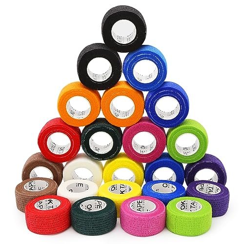 OK TAPE Selbsthaftende Kohäsive Bandagen Wickel - 24 Packungen, 1" x 5 Yards, nicht gewebte selbstklebende Bandage für Daumen, Finger, Handgelenk, Knöchel, Tierarztwickel (gemischte Farben)