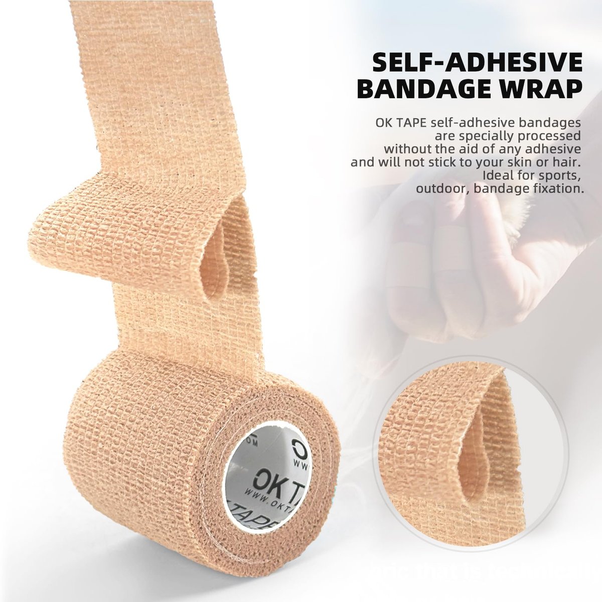 OK TAPE Selbsthaftende Kohäsive Bandagen – 6er-Pack, 4 x 5 Yards, schwarz – Elastische Fixierbinde ohne Kleber für Daumen, Finger, Handgelenk, Knöchel, Tierpflege