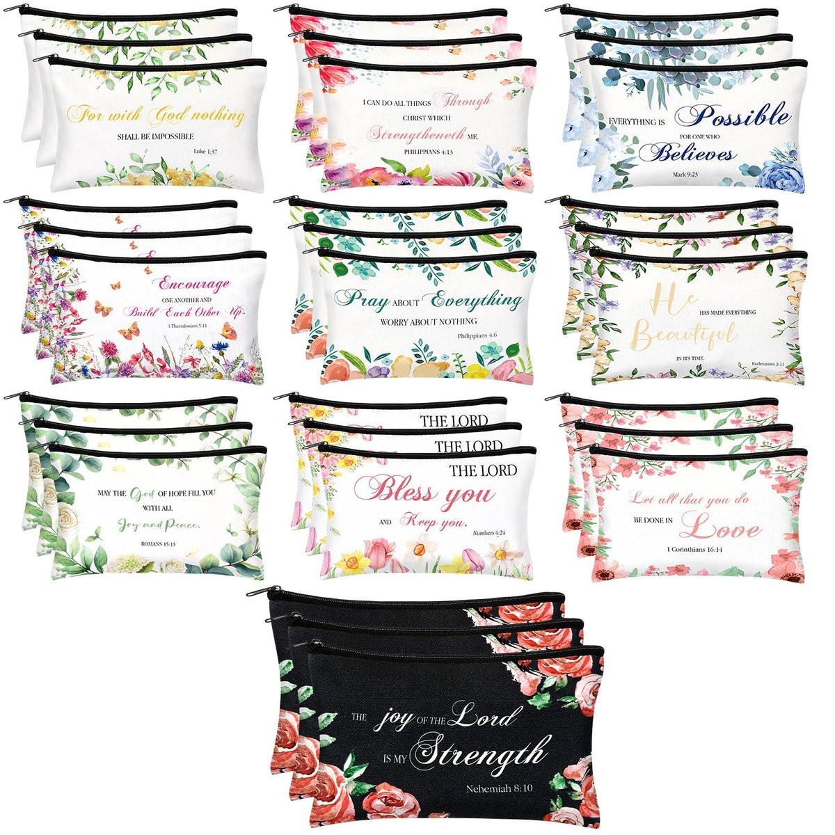 Jetec 30-teiliges christliches Geschenk für Frauen – Religiöse Muttertagsgeschenke, Kosmetiktaschen mit Bibelversen, Reißverschluss, Make-up-Tasche für Reisen, Damen, Mutter, Schwester (bunter Stil)