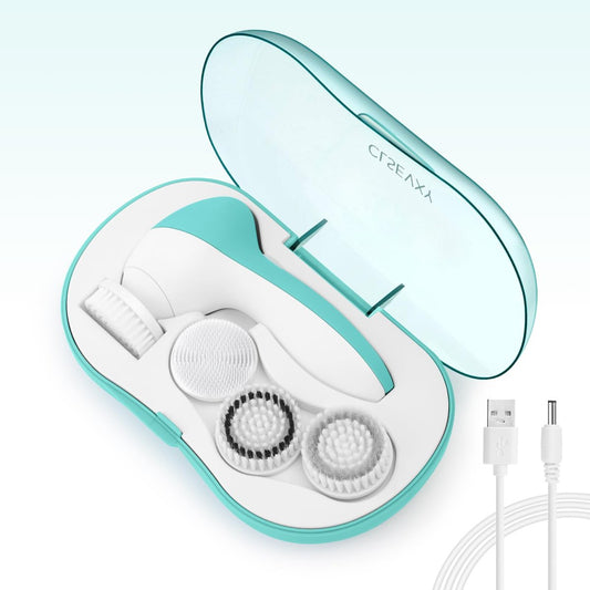 Wiederaufladbares Gesichtsreinigungs-Spin-Bürsten-Set mit 4 Peeling-Bürstenköpfen – Komplettes Gesichts-Spa-System von CLSEVXY – Wasserfester Gesichtsscrubber für sanftes Peeling und Tiefenreinigung