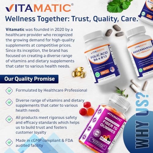Vitamatic Folsäure, Vitamin B12 & B6 – 180 schnell lösliche Tabletten für Herzgesundheit, Energieproduktion & Unterstützung der roten Blutkörperchen