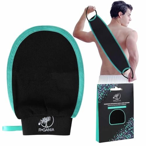 R'GANIA Tiefenpeeling-Handschuh & Rückenpeeling – 100 % Viskose. Koreanischer Peeling-Handschuh zur Entfernung abgestorbener Haut, Keratosis Pilaris & Selbstbräuner – Ganzkörperpeeling für glatte, strahlende Haut