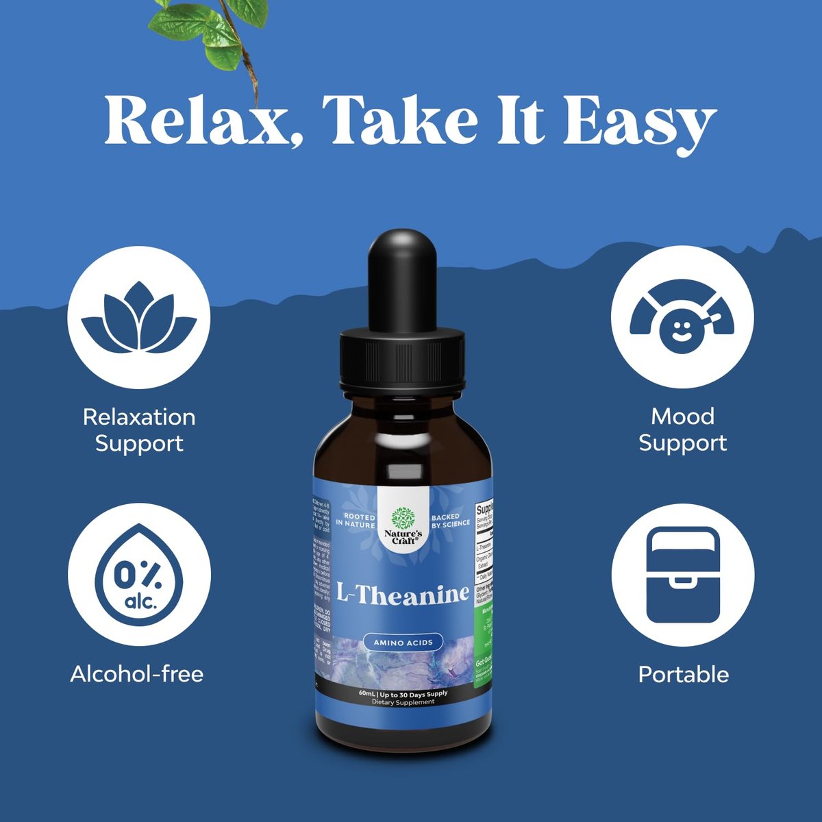 Hochdosierte L-Theanin Liquid Drops – Nootropikum Fokus Ergänzung mit L Theanin 200mg pro Portion und Kamillenextrakt für Erwachsene und Kinder Entspannung und Fokus – 60 ml