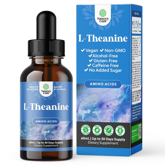 Hochdosierte L-Theanin Liquid Drops – Nootropikum Fokus Ergänzung mit L Theanin 200mg pro Portion und Kamillenextrakt für Erwachsene und Kinder Entspannung und Fokus – 60 ml