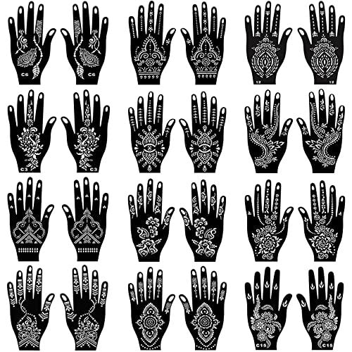24 Blatt Henna Tattoo Schablonen Set für Hände – Indische Arabische Temporäre Tattoo Vorlage Mehndi Stencil Aufkleber