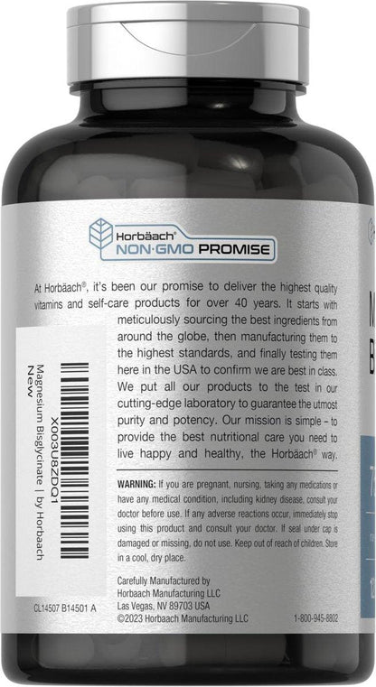 Horbäach Magnesium Bisglycinat | 120 Kapseln | 750 mg | Nicht-GVO und glutenfrei