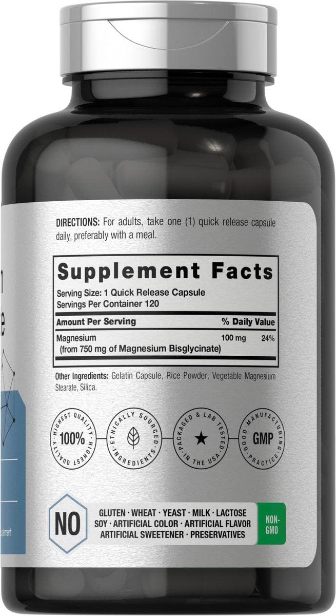 Horbäach Magnesium Bisglycinat | 120 Kapseln | 750 mg | Nicht-GVO und glutenfrei