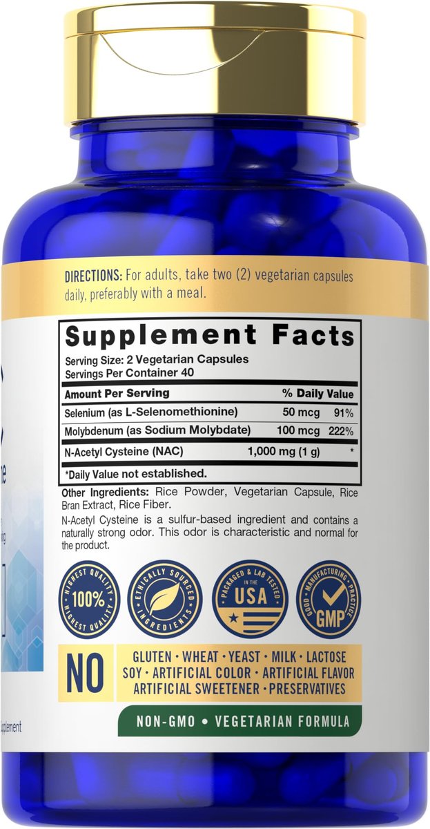Carlyle NAC Supplement N-Acetyl Cystein 1000 mg | 80 Kapseln | mit Selen & Molybdän | Vegetarisch, Nicht-GVO & Glutenfrei