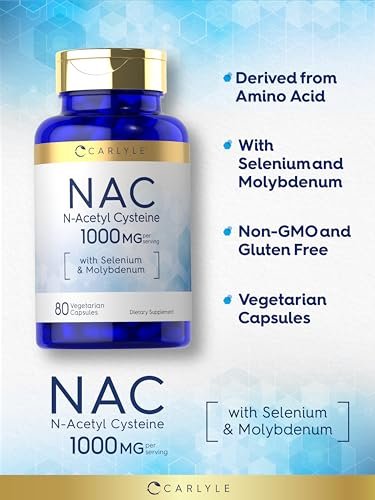 Carlyle NAC Supplement N-Acetyl Cystein 1000 mg | 80 Kapseln | mit Selen & Molybdän | Vegetarisch, Nicht-GVO & Glutenfrei