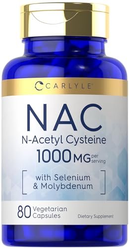 Carlyle NAC Supplement N-Acetyl Cystein 1000 mg | 80 Kapseln | mit Selen & Molybdän | Vegetarisch, Nicht-GVO & Glutenfrei