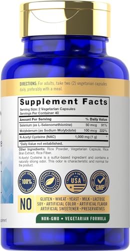 Carlyle NAC Supplement N-Acetyl Cystein 1000 mg | 80 Kapseln | mit Selen & Molybdän | Vegetarisch, Nicht-GVO & Glutenfrei