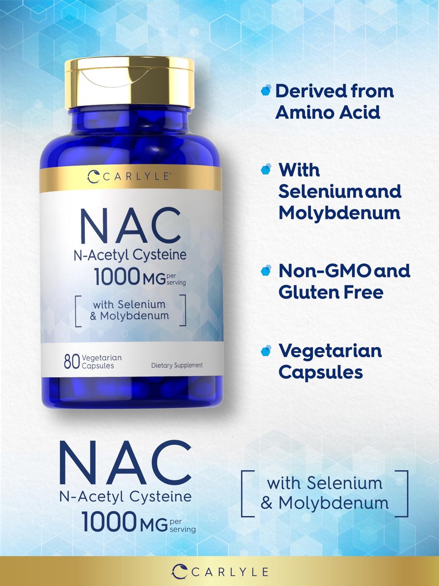 Carlyle NAC Supplement N-Acetyl Cystein 1000 mg | 80 Kapseln | mit Selen & Molybdän | Vegetarisch, Nicht-GVO & Glutenfrei