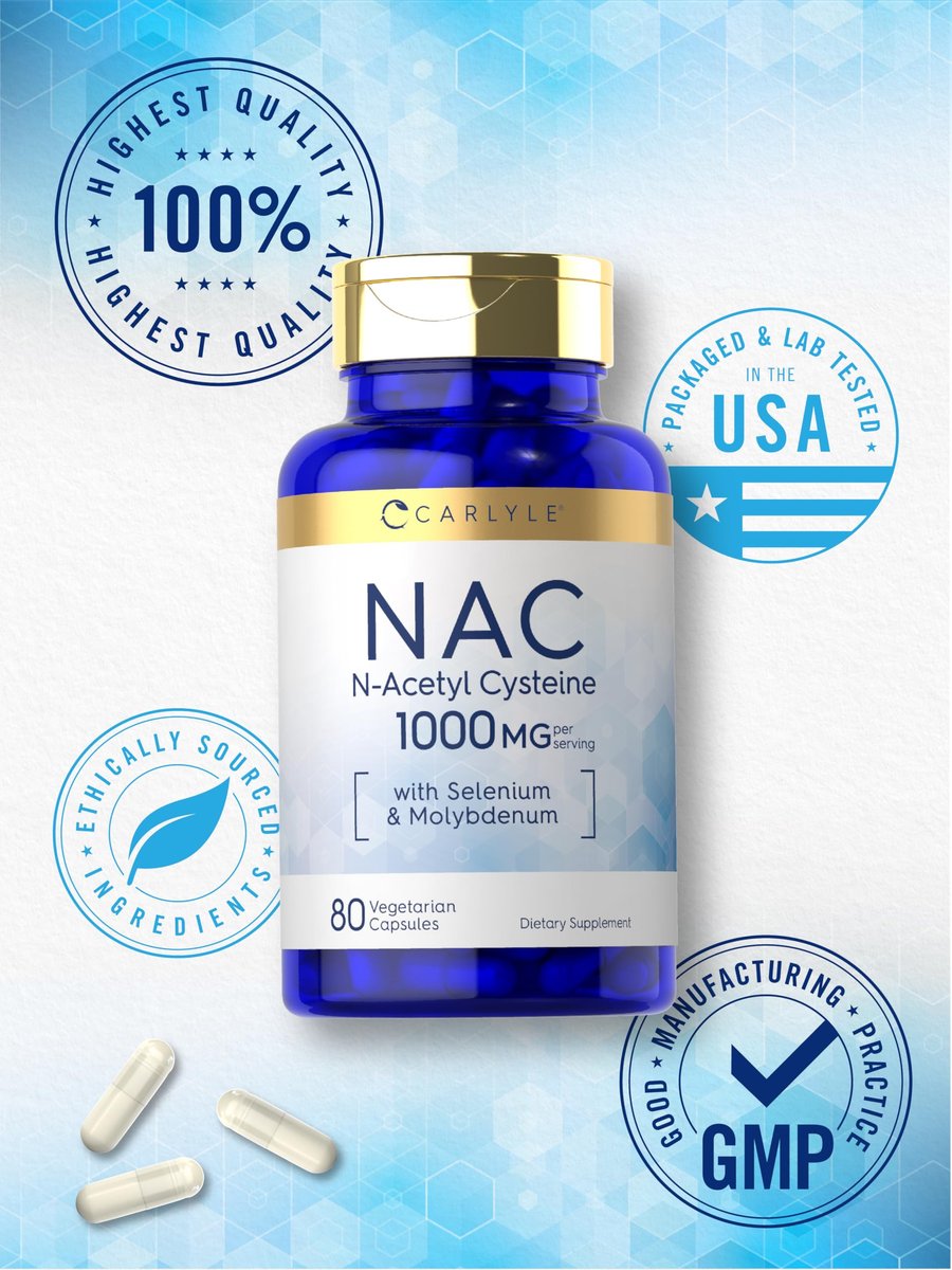 Carlyle NAC Supplement N-Acetyl Cystein 1000 mg | 80 Kapseln | mit Selen & Molybdän | Vegetarisch, Nicht-GVO & Glutenfrei