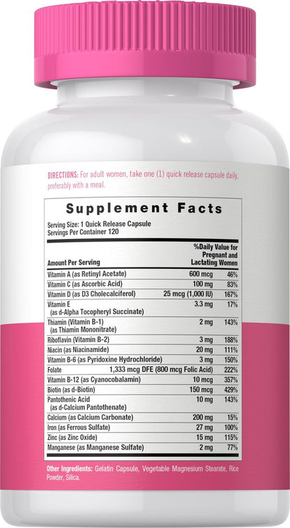Carlyle Schwangerschaftsvitamine für Frauen | 120 Kapseln | Multivitamin- und Mineralstoffformel mit Folsäure | Nicht-GVO und glutenfrei