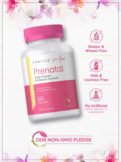 Carlyle Schwangerschaftsvitamine für Frauen | 120 Kapseln | Multivitamin- und Mineralstoffformel mit Folsäure | Nicht-GVO und glutenfrei