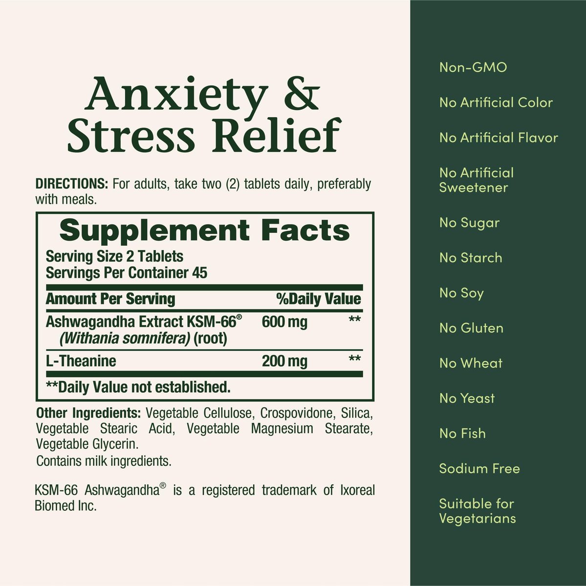 Nature's Bounty Stress Relief, Ashwagandha KSM-66, Unterstützt gelegentlichen Stressabbau, Nahrungsergänzungsmittel, 2 Tabletten täglich, Vegetarische Tabletten, Glutenfrei, 90 Stück