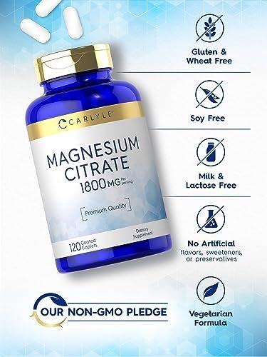 Carlyle Magnesiumcitrat | 1.800 mg | 120 überzogene Tabletten | Vegetarisches, nicht-GVO, glutenfreies Nahrungsergänzungsmittel