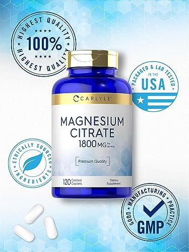 Carlyle Magnesiumcitrat | 1.800 mg | 120 überzogene Tabletten | Vegetarisches, nicht-GVO, glutenfreies Nahrungsergänzungsmittel