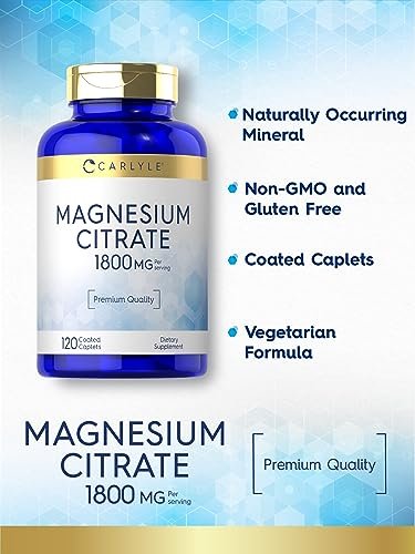 Carlyle Magnesiumcitrat | 1.800 mg | 120 überzogene Tabletten | Vegetarisches, nicht-GVO, glutenfreies Nahrungsergänzungsmittel