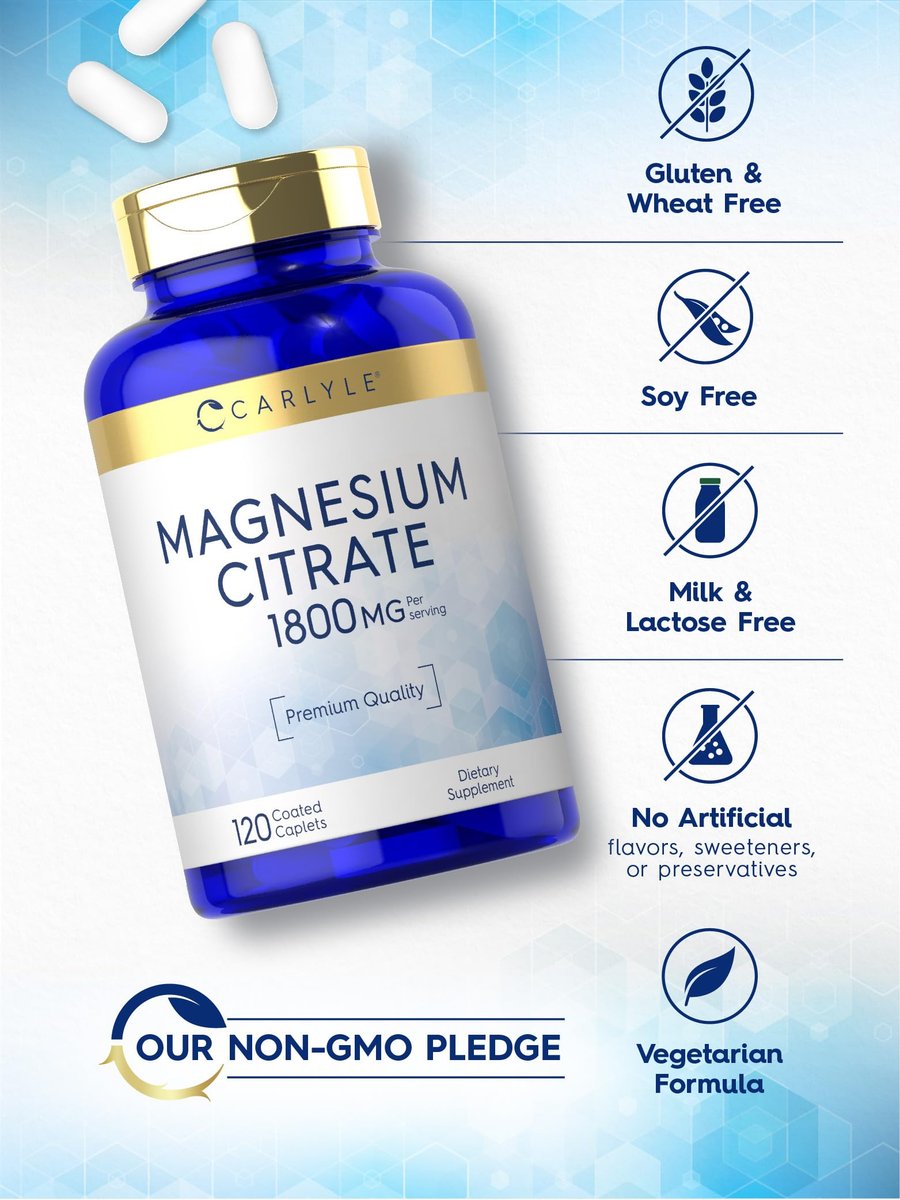 Carlyle Magnesiumcitrat | 1.800 mg | 120 überzogene Tabletten | Vegetarisches, nicht-GVO, glutenfreies Nahrungsergänzungsmittel