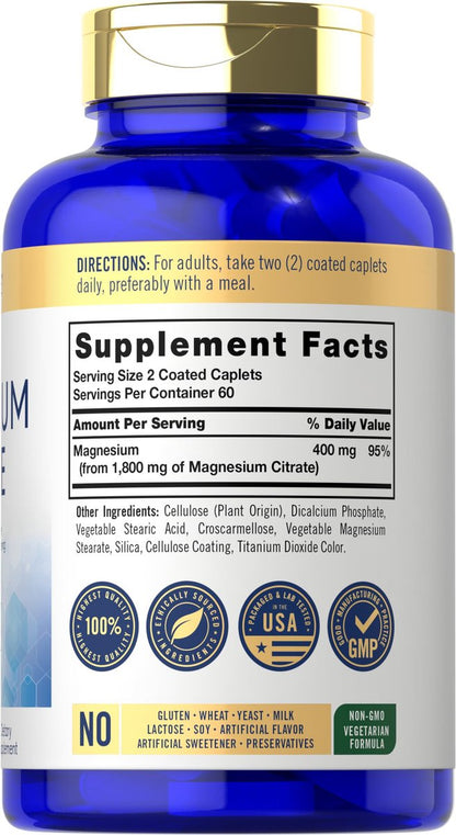Carlyle Magnesiumcitrat | 1.800 mg | 120 überzogene Tabletten | Vegetarisches, nicht-GVO, glutenfreies Nahrungsergänzungsmittel
