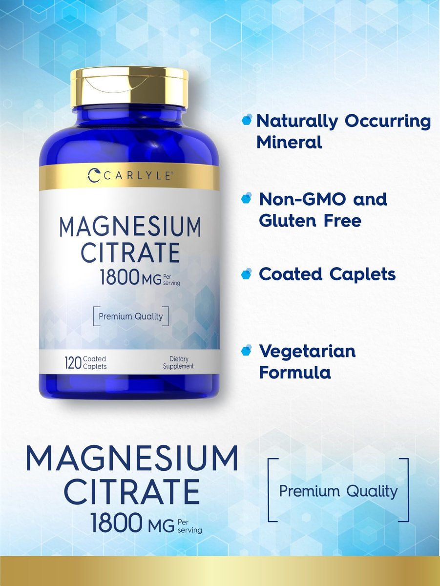 Carlyle Magnesiumcitrat | 1.800 mg | 120 überzogene Tabletten | Vegetarisches, nicht-GVO, glutenfreies Nahrungsergänzungsmittel