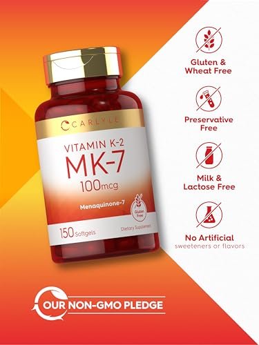 Carlyle Vitamin K2 MK7 100 mcg – 150 Softgels – Bioaktive Trans-Form MK7 – Nicht-GVO & Glutenfrei