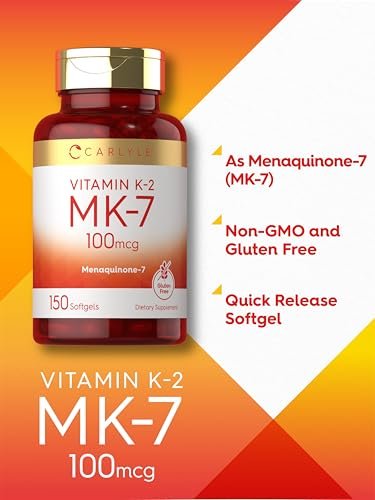 Carlyle Vitamin K2 MK7 100 mcg – 150 Softgels – Bioaktive Trans-Form MK7 – Nicht-GVO & Glutenfrei