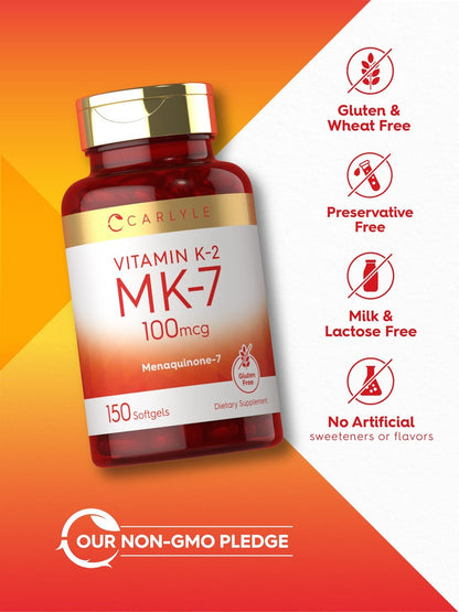 Carlyle Vitamin K2 MK7 100 mcg – 150 Softgels – Bioaktive Trans-Form MK7 – Nicht-GVO & Glutenfrei