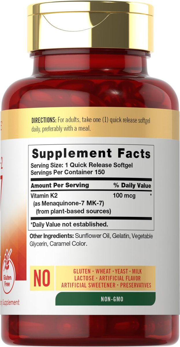 Carlyle Vitamin K2 MK7 100 mcg – 150 Softgels – Bioaktive Trans-Form MK7 – Nicht-GVO & Glutenfrei