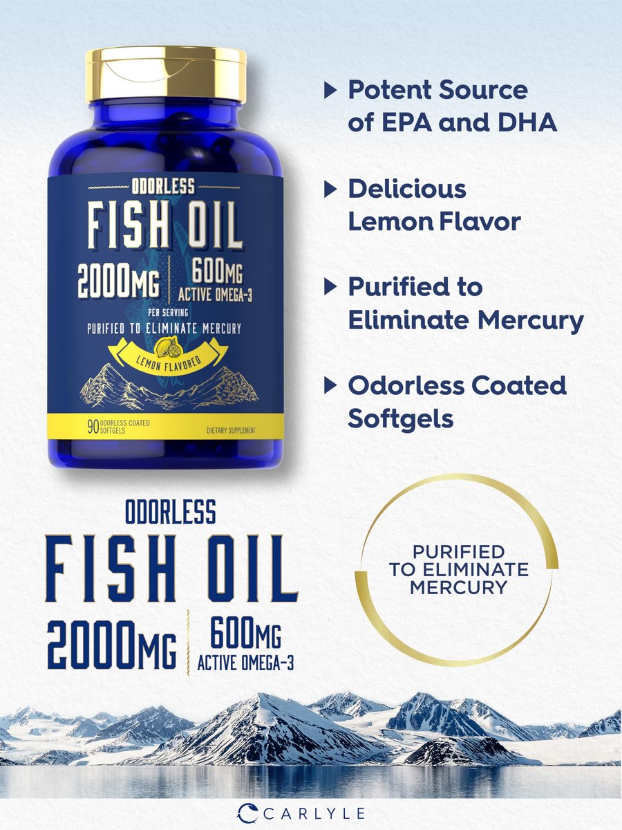 Carlyle Fischöl 2000mg | 600mg Omega 3 Supplement für Männer & Frauen | 90 geruchlose Weichkapseln mit Zitronengeschmack | Non-GMO und Glutenfrei