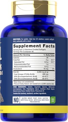 Carlyle Fischöl 2000mg | 600mg Omega 3 Supplement für Männer & Frauen | 90 geruchlose Weichkapseln mit Zitronengeschmack | Non-GMO und Glutenfrei
