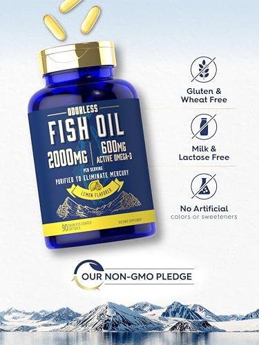 Carlyle Fischöl 2000mg | 600mg Omega 3 Supplement für Männer & Frauen | 90 geruchlose Weichkapseln mit Zitronengeschmack | Non-GMO und Glutenfrei