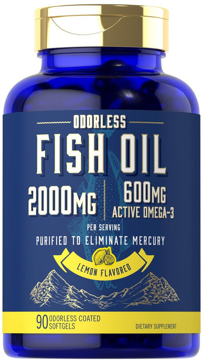 Carlyle Fischöl 2000mg | 600mg Omega 3 Supplement für Männer & Frauen | 90 geruchlose Weichkapseln mit Zitronengeschmack | Non-GMO und Glutenfrei