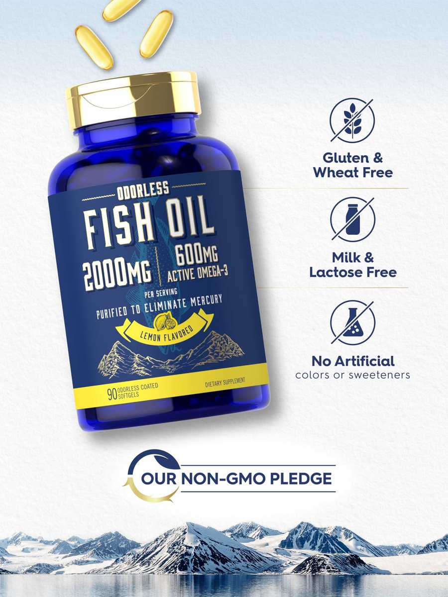 Carlyle Fischöl 2000mg | 600mg Omega 3 Supplement für Männer & Frauen | 90 geruchlose Weichkapseln mit Zitronengeschmack | Non-GMO und Glutenfrei