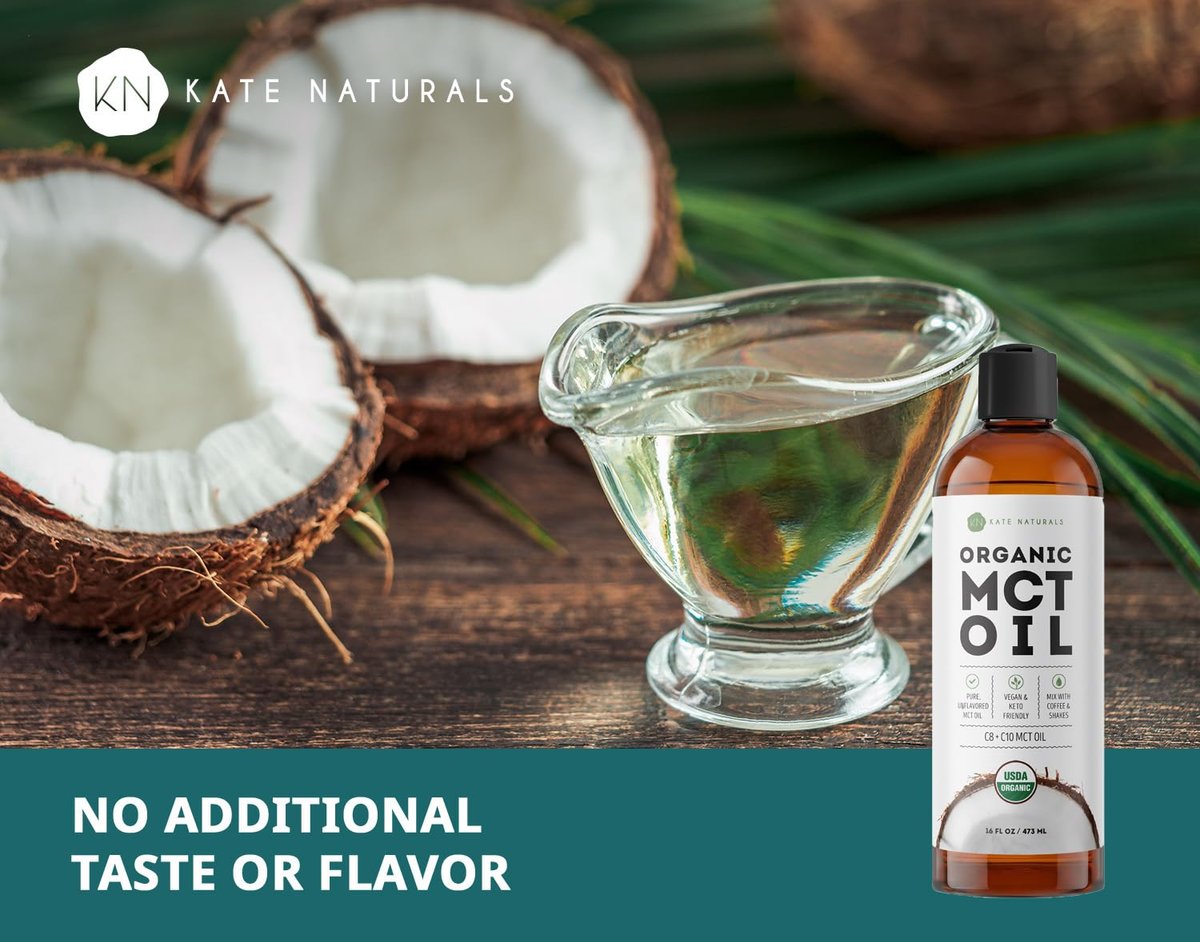 Kate Naturals MCT Öl für Kaffee & Keto (480 ml) – USDA Bio MCT Öl flüssig mit nur C8 & C10, geruchlos, für Körper & Geist, ohne Nachgeschmack
