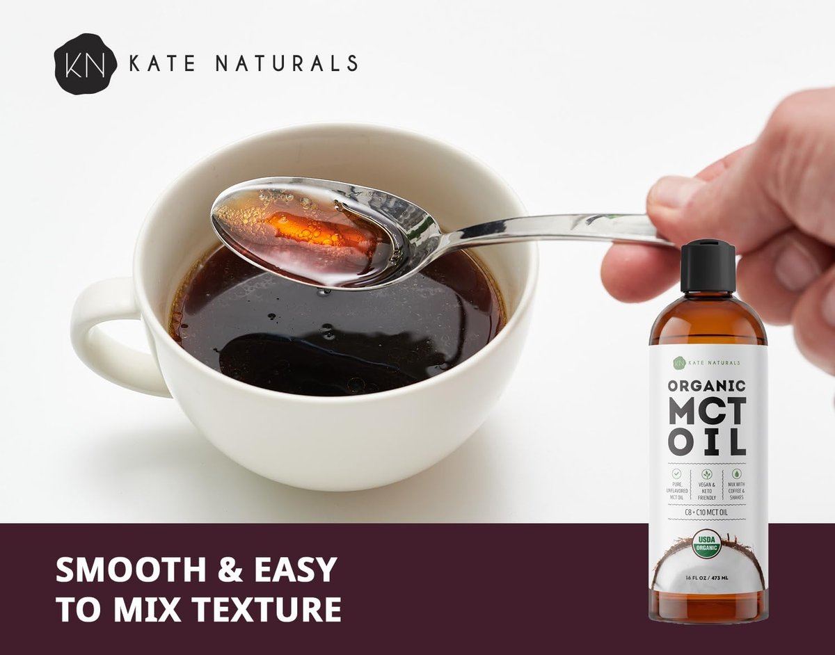 Kate Naturals MCT Öl für Kaffee & Keto (480 ml) – USDA Bio MCT Öl flüssig mit nur C8 & C10, geruchlos, für Körper & Geist, ohne Nachgeschmack