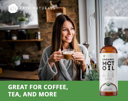 Kate Naturals MCT Öl für Kaffee & Keto (480 ml) – USDA Bio MCT Öl flüssig mit nur C8 & C10, geruchlos, für Körper & Geist, ohne Nachgeschmack